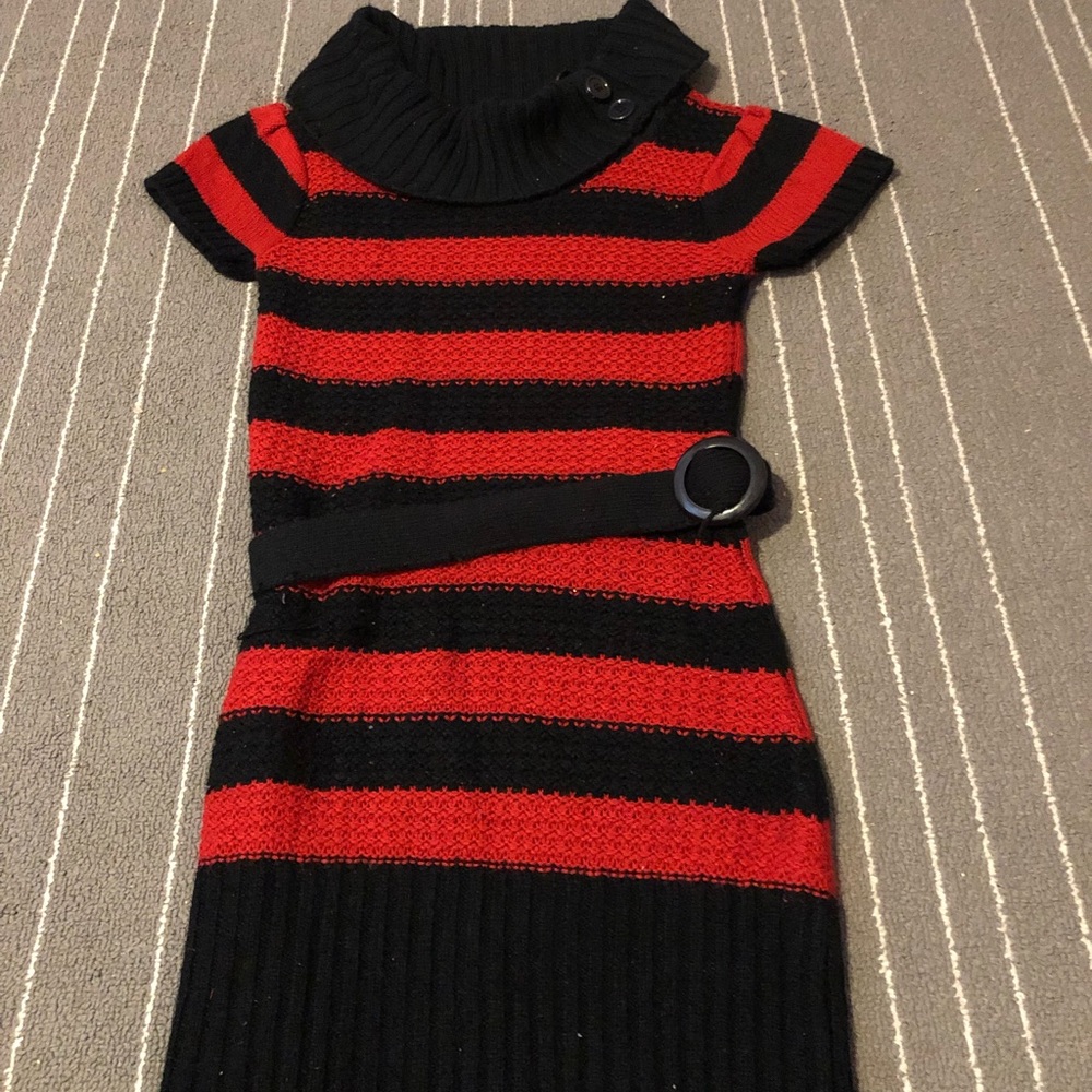 Knit red and black dress for girls